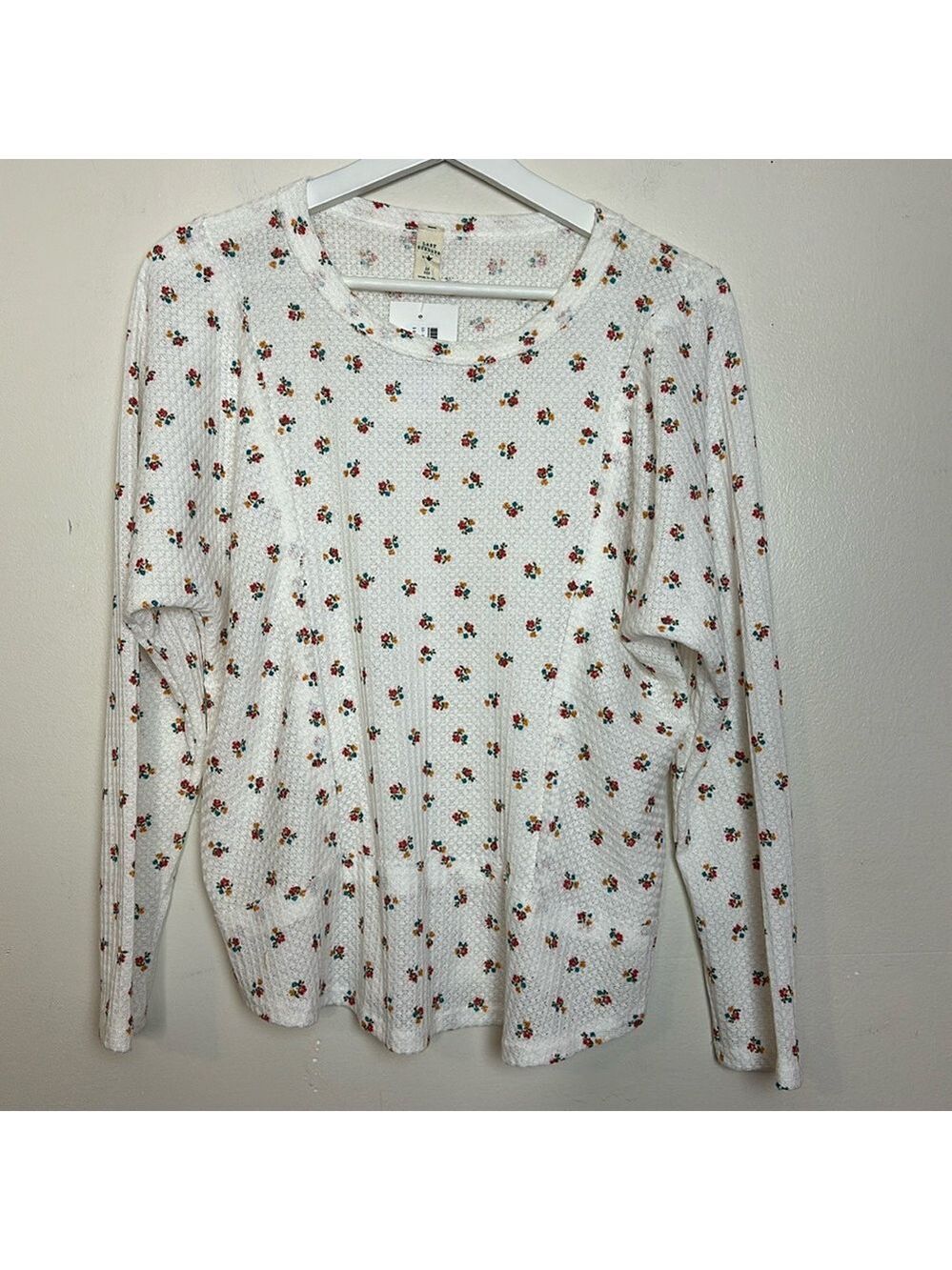 Lazy Sundays Floral Print Relaxed Fit Waffle Dolman Sleeve Round Neck Top